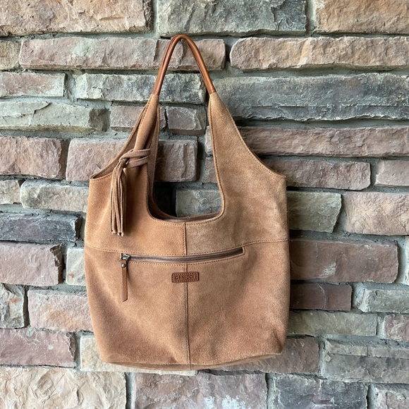 GENICCI Handbags - Brown Leather Suede Genicci Hobo Bag with Vintage Aesthetic